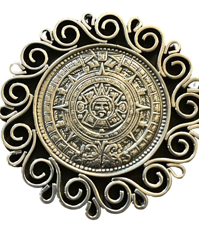 Vintage Sterling Silver 925 Aztec Calendar Brooch Pendant  Taxco TV-11 AVG Mex