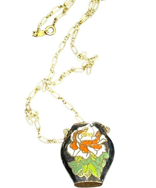 Vintage Cloissone flower vase  12k gold filled GF chain pendant necklace