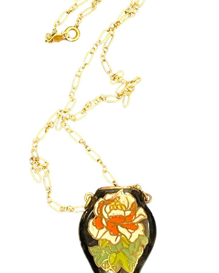 Vintage Cloissone flower vase  12k gold filled GF chain pendant necklace