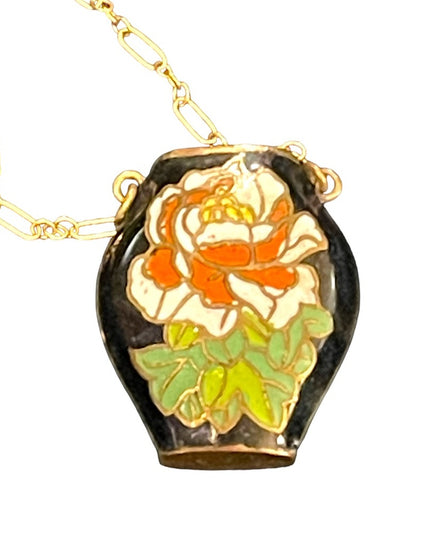 Vintage Cloissone flower vase  12k gold filled GF chain pendant necklace