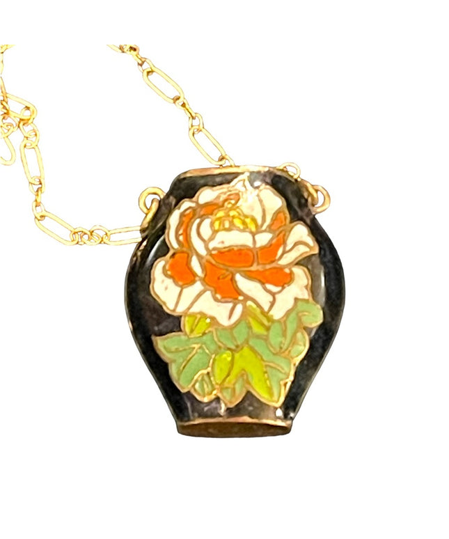 Vintage Cloissone flower vase  12k gold filled GF chain pendant necklace