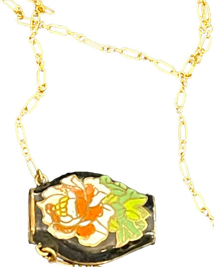 Vintage Cloissone flower vase  12k gold filled GF chain pendant necklace