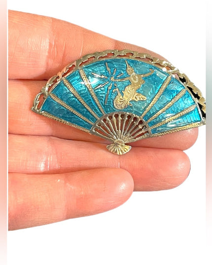 Vintage blue enamel Siam Sterling 925 goddess dancer Niello Brooch