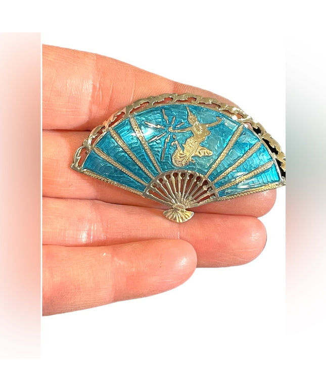 Vintage blue enamel Siam Sterling 925 goddess dancer Niello Brooch