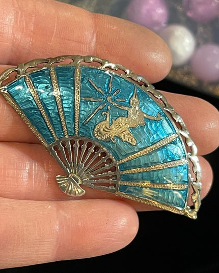 Vintage blue enamel Siam Sterling 925 goddess dancer Niello Brooch