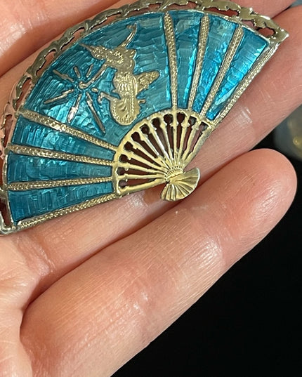 Vintage blue enamel Siam Sterling 925 goddess dancer Niello Brooch