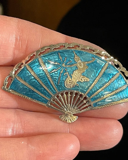 Vintage blue enamel Siam Sterling 925 goddess dancer Niello Brooch