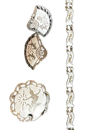 Vintage 1930s Siam Sterling 925 White enameled Demi Parure Bracelet brooch ear