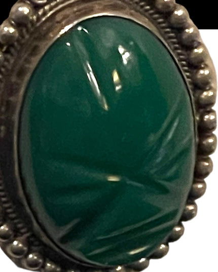 Vintage Green Onyx carved Mexican earrings & necklace 925