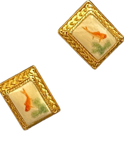 Antique Chinese Export filagree gold wash SILVER KOI fish lucky earrings