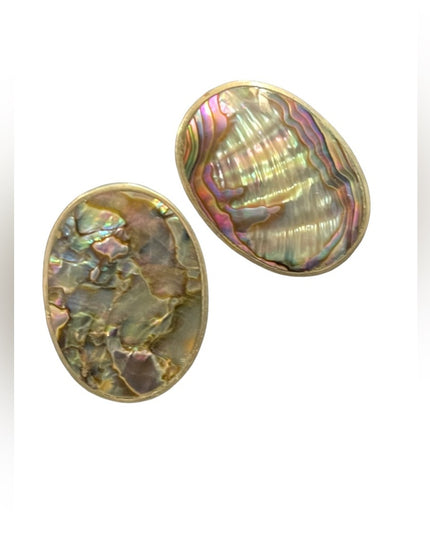 Vintage Mexican Alpaca Abalone Oval clip on earrings shell