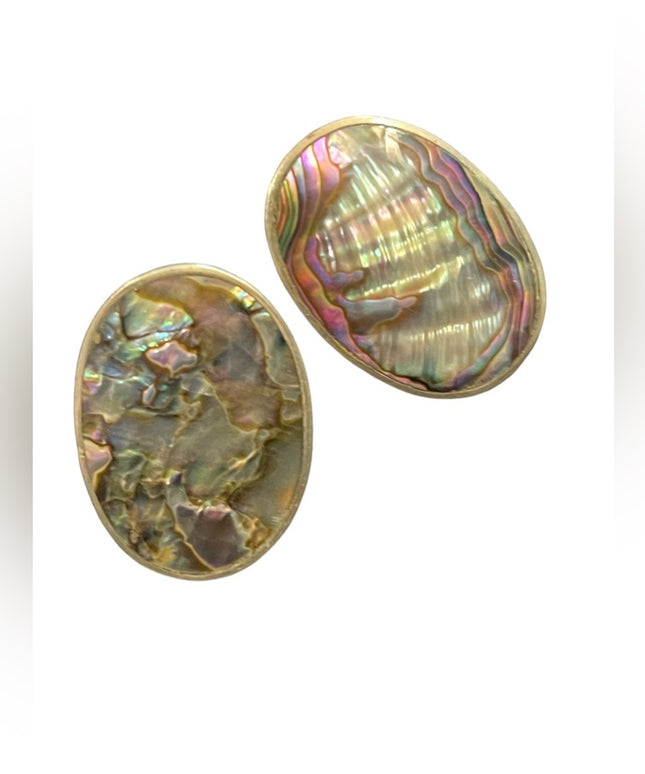 Vintage Mexican Alpaca Abalone Oval clip on earrings shell