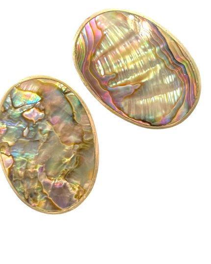 Vintage Mexican Alpaca Abalone Oval clip on earrings shell