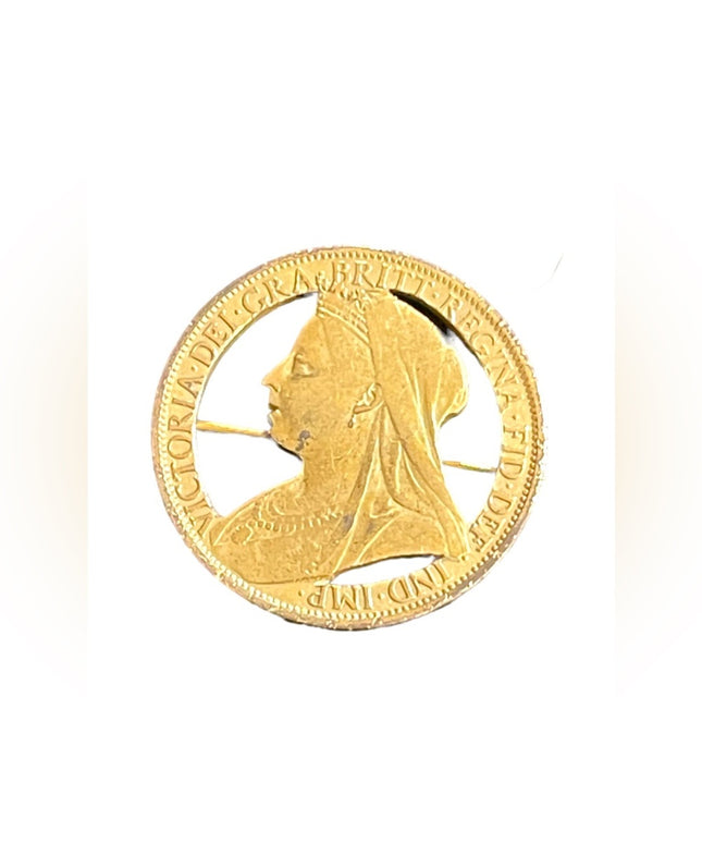 Antique Gold plated Queen 1899 Gold plate Queen Elizabeth coin brooch
