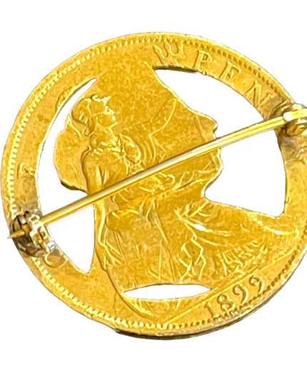 Antique Gold plated Queen 1899 Gold plate Queen Elizabeth coin brooch