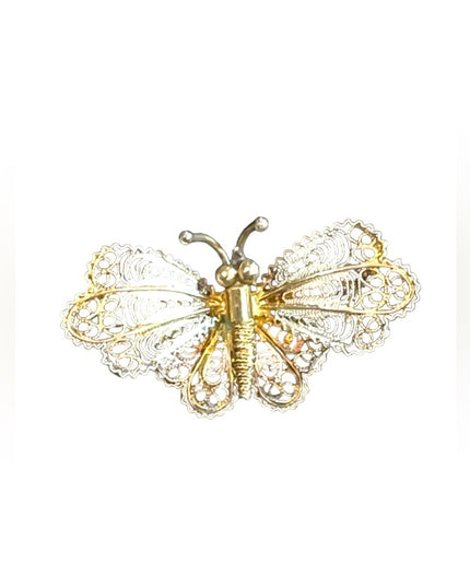 Antique GENOVA ITALIAN 800 SILVER FILIGREE BUTTERFLY BROOCH gold wash