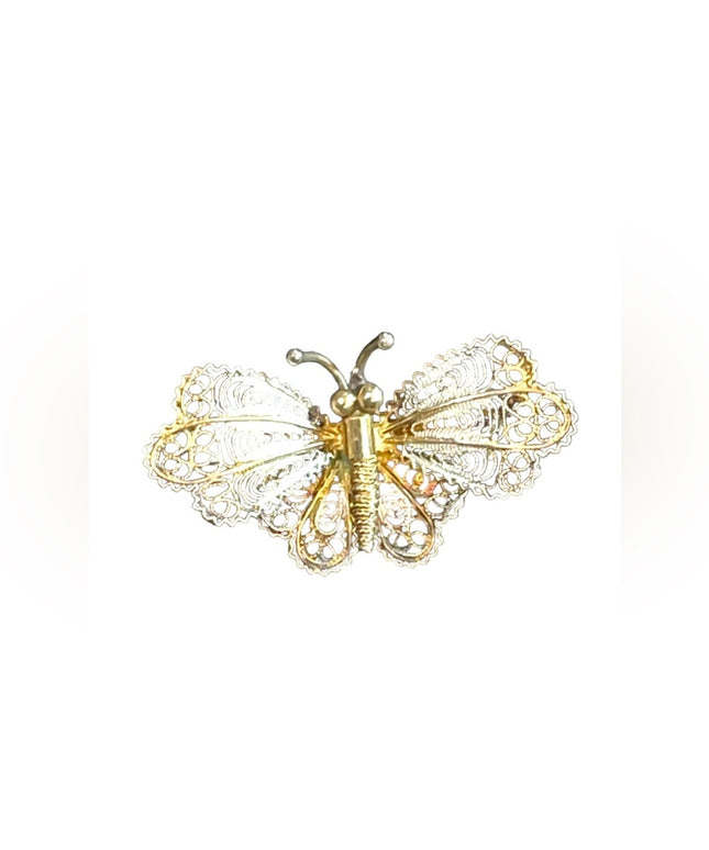 Antique GENOVA ITALIAN 800 SILVER FILIGREE BUTTERFLY BROOCH gold wash