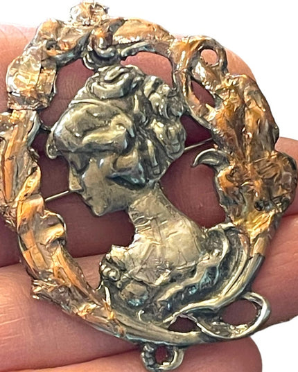 1995 Silver pewter copper leafed Gibson Girl brooch
