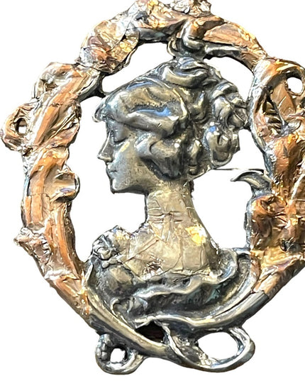 1995 Silver pewter copper leafed Gibson Girl brooch
