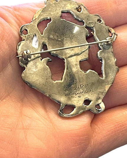 1995 Silver pewter copper leafed Gibson Girl brooch