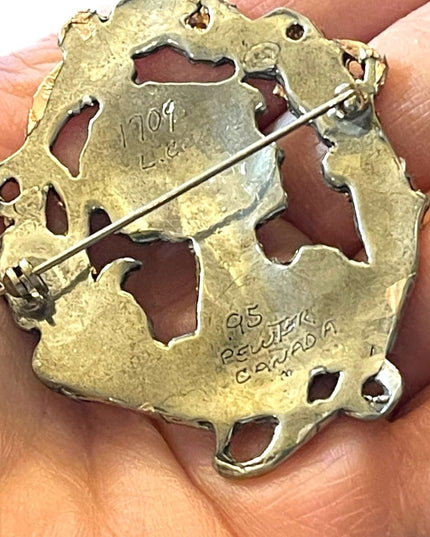 1995 Silver pewter copper leafed Gibson Girl brooch