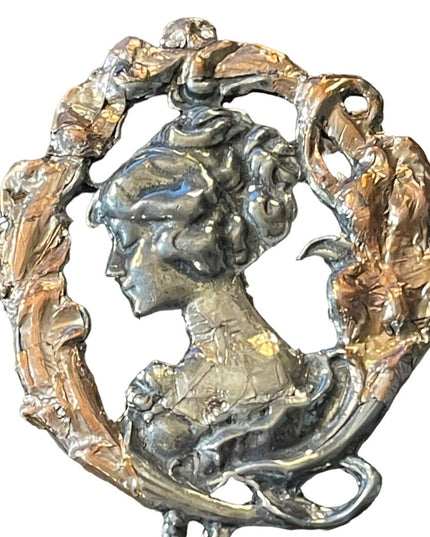 1995 Silver pewter copper leafed Gibson Girl brooch