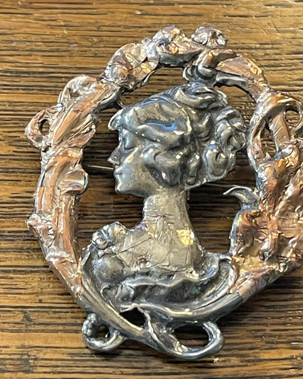 1995 Silver pewter copper leafed Gibson Girl brooch