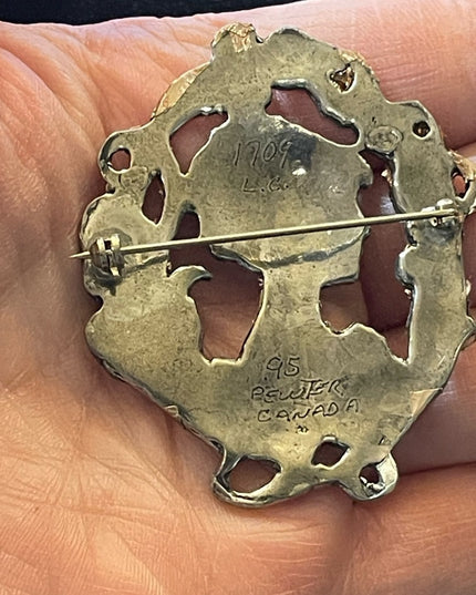 1995 Silver pewter copper leafed Gibson Girl brooch