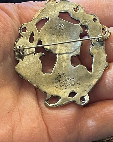 1995 Silver pewter copper leafed Gibson Girl brooch