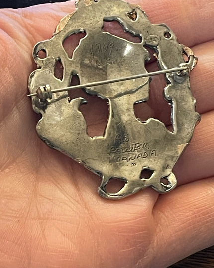 1995 Silver pewter copper leafed Gibson Girl brooch