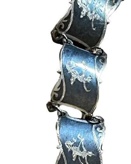 Vintage 1930s Siam Sterling black enamel bracelet & earrings