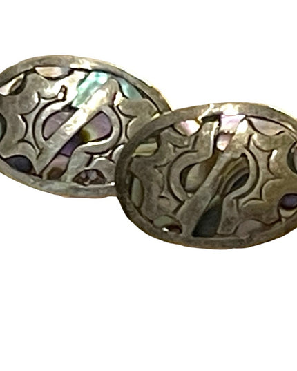 Vintage Taxco PA sterking & Abalone shell oval screw back earrings