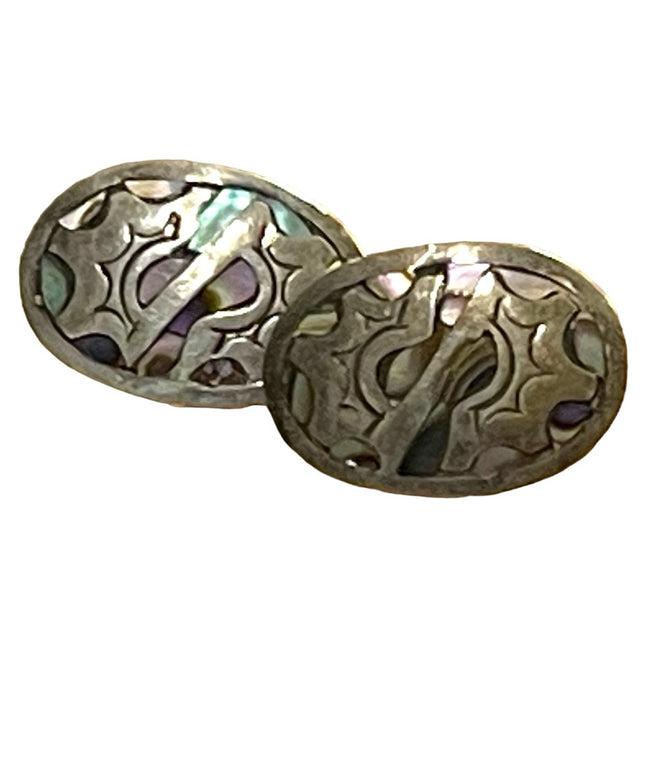 Vintage Taxco PA sterking & Abalone shell oval screw back earrings