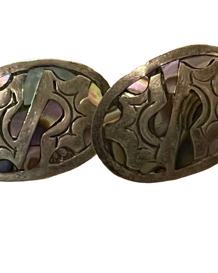 Vintage Taxco PA sterking & Abalone shell oval screw back earrings
