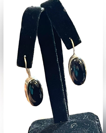 Vintage sterling silver 925 black onyx oval fancy drop earrings
