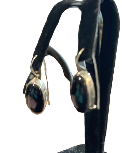 Vintage sterling silver 925 black onyx oval fancy drop earrings