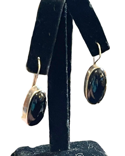Vintage sterling silver 925 black onyx oval fancy drop earrings