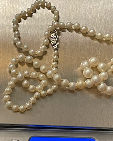 Antique 14k White gold white cultured pearl necklace