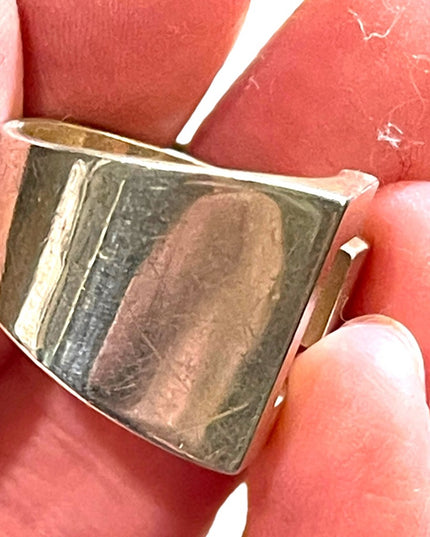Mens Antique Scandanavian Hand crafted geometric modernist ring Sterling 950
