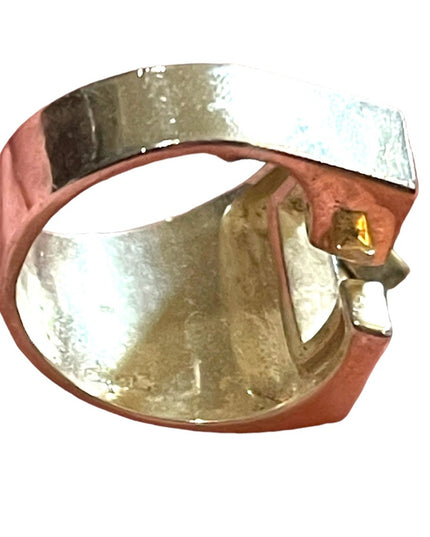 Mens Antique Scandanavian Hand crafted geometric modernist ring Sterling 950