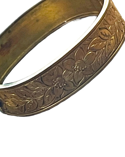 Antique Victorian Gold filled Green CZECH paste glass fabcy leaf ornate bangle