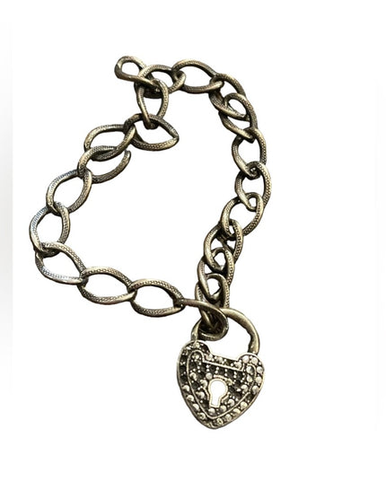 Antique Sterling silver Marcasite padlock heart keepsake bracelet sweetheart