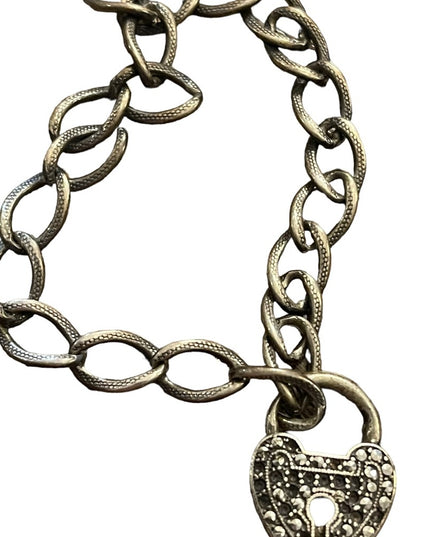 Antique Sterling silver Marcasite padlock heart keepsake bracelet sweetheart
