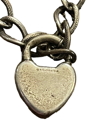 Antique Sterling silver Marcasite padlock heart keepsake bracelet sweetheart