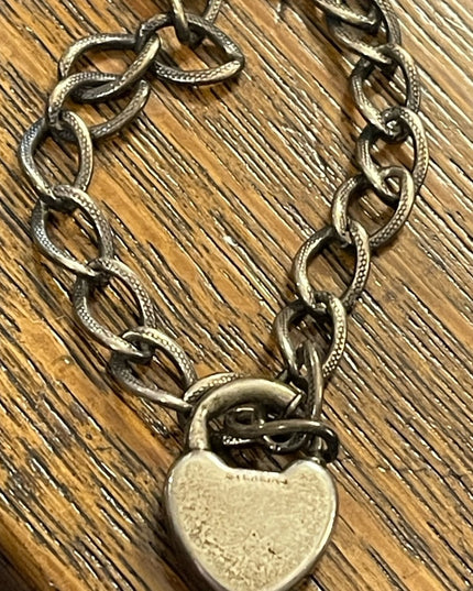 Antique Sterling silver Marcasite padlock heart keepsake bracelet sweetheart