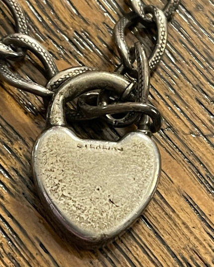 Antique Sterling silver Marcasite padlock heart keepsake bracelet sweetheart