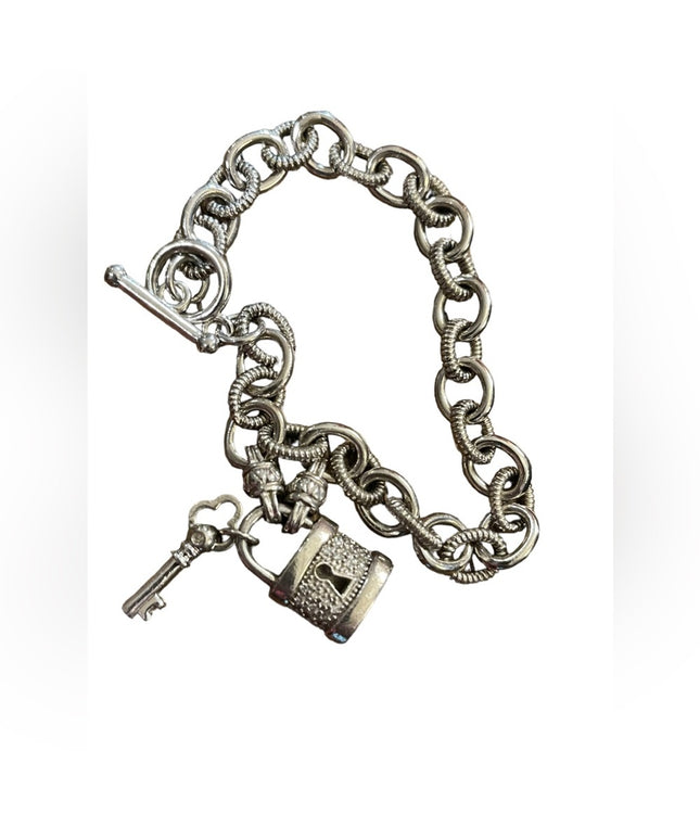 Sterling silver 925 UD Tiny diamond illusion padlock link sweetheart bracelet