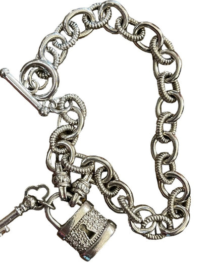 Sterling silver 925 UD Tiny diamond illusion padlock link sweetheart bracelet
