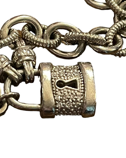 Sterling silver 925 UD Tiny diamond illusion padlock link sweetheart bracelet