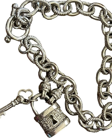 Sterling silver 925 UD Tiny diamond illusion padlock link sweetheart bracelet